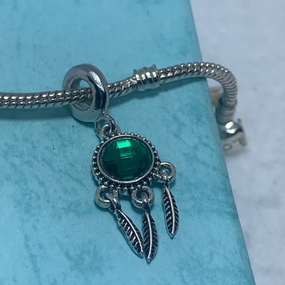 Green emerald May dreamcatcher charm pendant